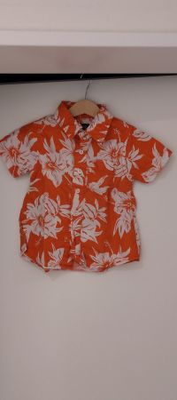 HM LOGG Hawaii Hemd Orange Hibiskus Muster Gr. 86