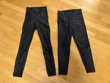 Set Lederlook Hosen Schwarz und Thermo Leggins Weiss XS/S