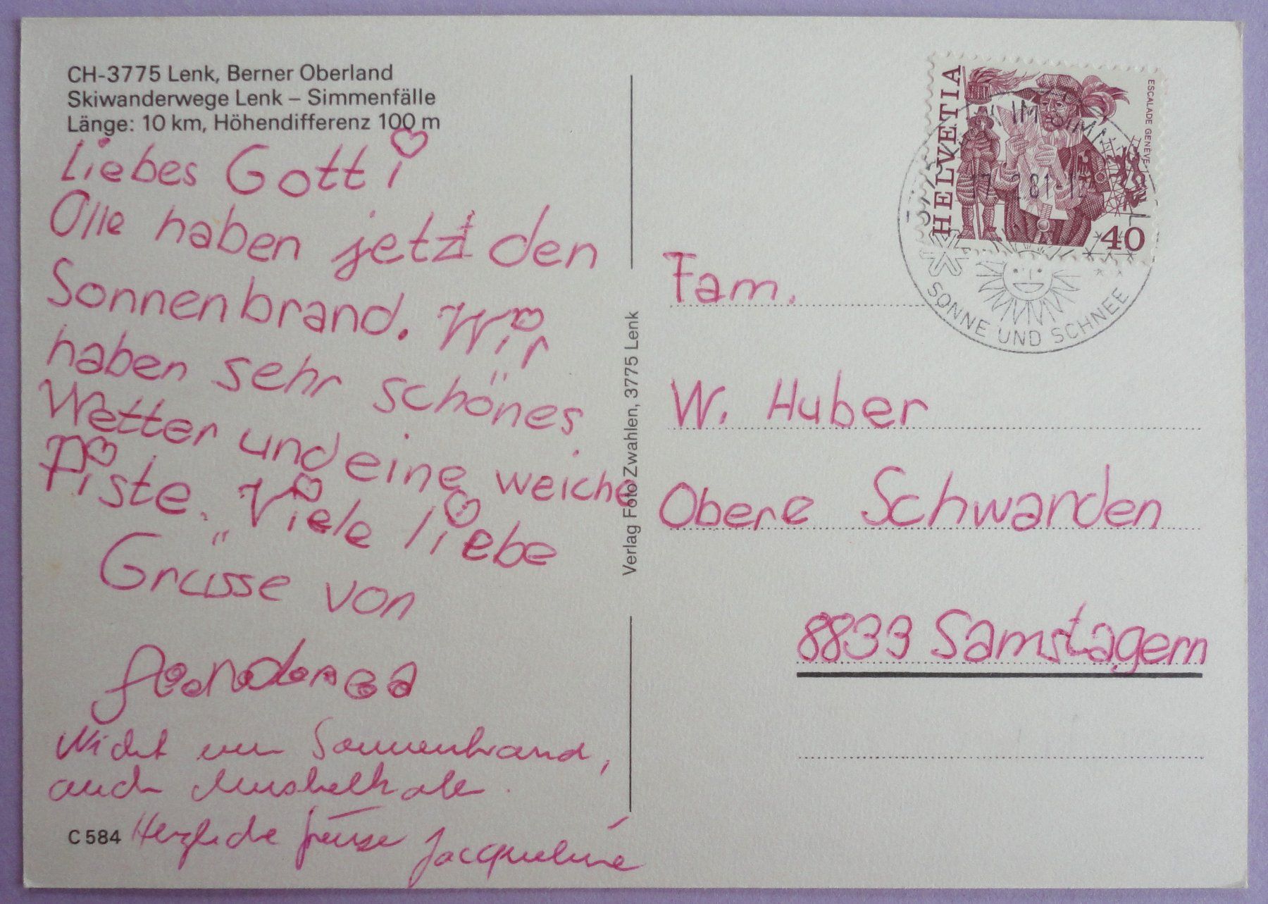 Cartoline postali: Lenk - Skiwanderwege Lenk - Simmenfälle – Usato da Fétigny venduto da Billy2miny 1