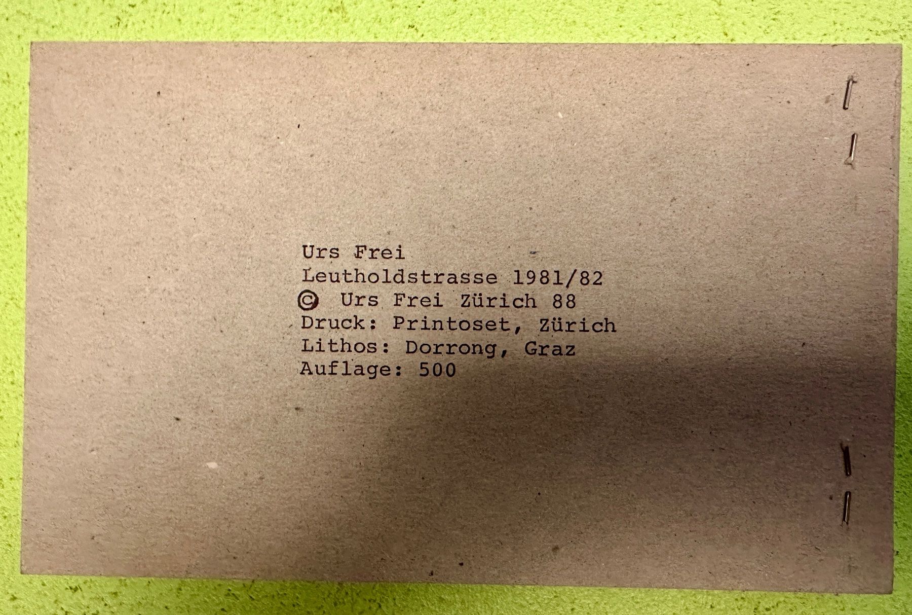 Libri: Urs Frei: Leutholdstrasse 1981/82 Künstlerbuch – Usato da Zürich venduto da allp 4