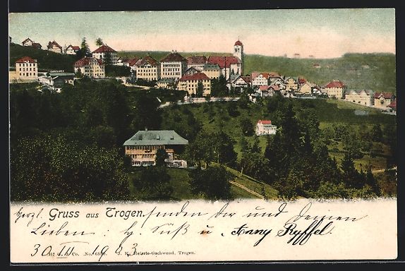 Cartoline postali: AK Trogen, Teilansicht mit Kirche, 1903 – Usato da Berlin venduto da bartko-reher