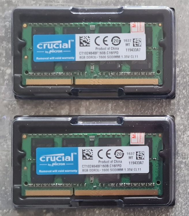 CRUCIAL 8GB 16GB 2Rx8 PC3L-12800S DDR3-1600MHz SODIMM Laptop-Speicher