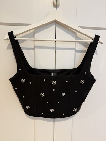 Schwarzes Korsett Top mit Perlen Grösse S neu