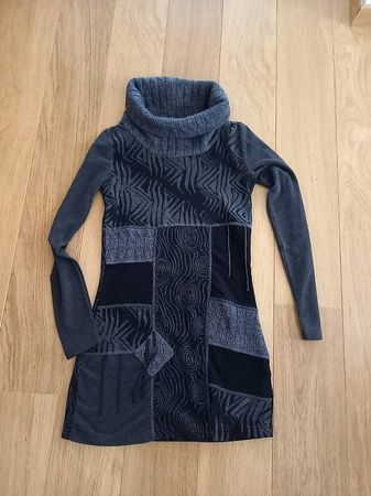 Rollkragenkleid, Winterkleid, Gr. S, Grau-Schwarz, Top! MXO