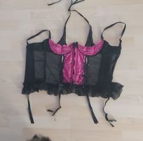 Sexy Korsett in Schwarz & Pink, Grösse 80C – Neuwertig!