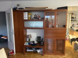 Wohnwand massiv, viel Stauraum, 2 Glasfachtüren