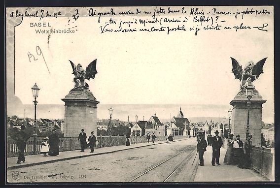 Cartoline postali: AK Basel, Auf der Wettsteinbrücke, 1902 – Usato da Berlin venduto da bartko-reher