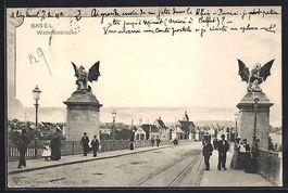 AK Basel, Auf der Wettsteinbrücke, 1902