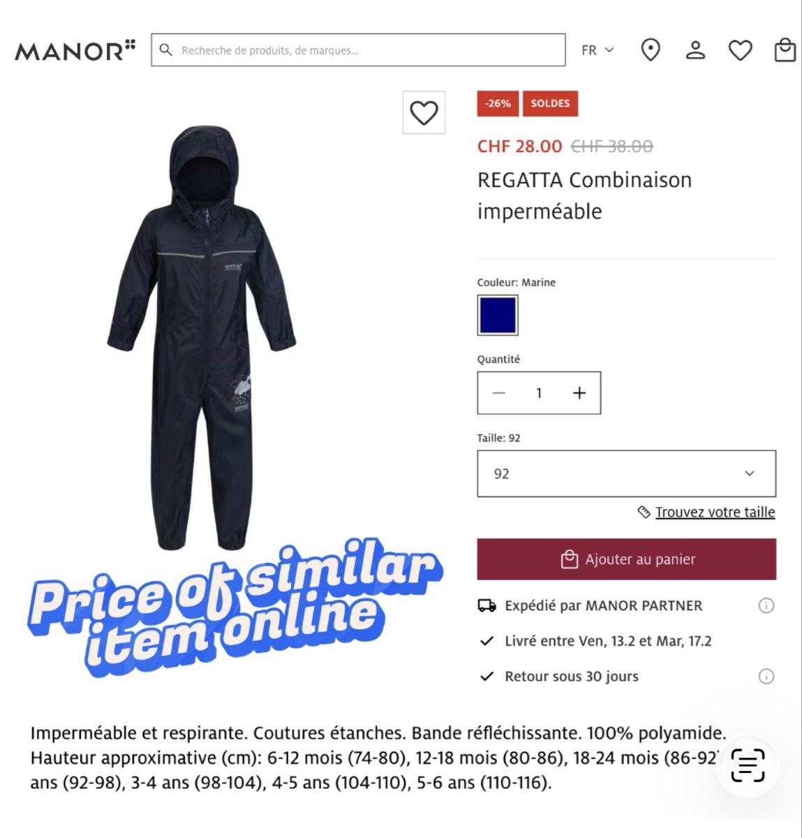 Manor Lotti di vestiti: MANOR Rain Suit size Navy Blue 128cm – Usato da Bogis-Bossey venduto da aye_jy77 1