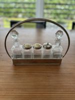 Vintage Gewürzständer/Öl-Essig Set, Glas, Silber Look