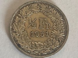 Pièce de 1/2 franc en argent 1951