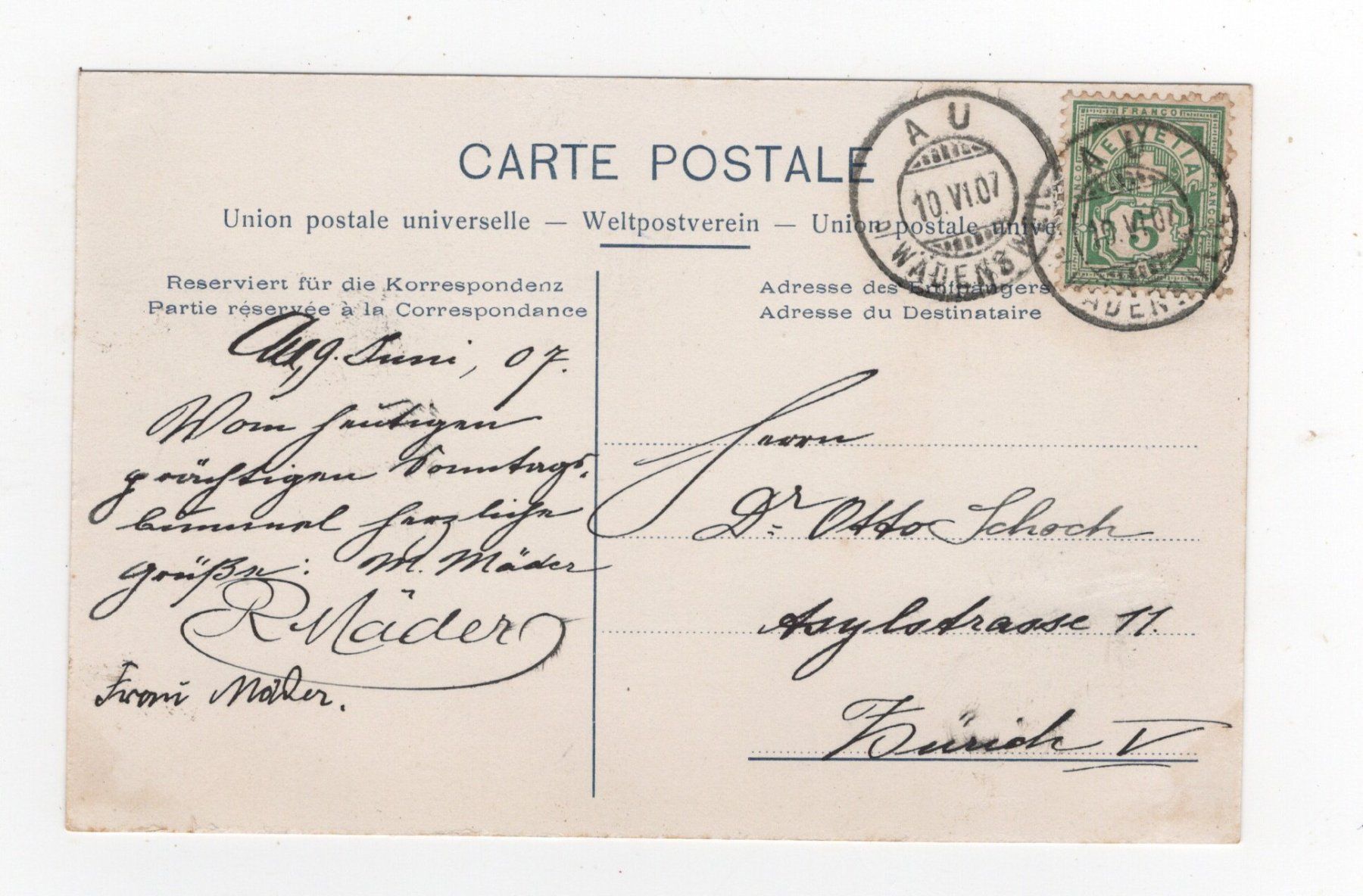 Cartoline postali: Au b. Wädenswil Litho – Usato da Rapperswil SG venduto da INTELVI 1