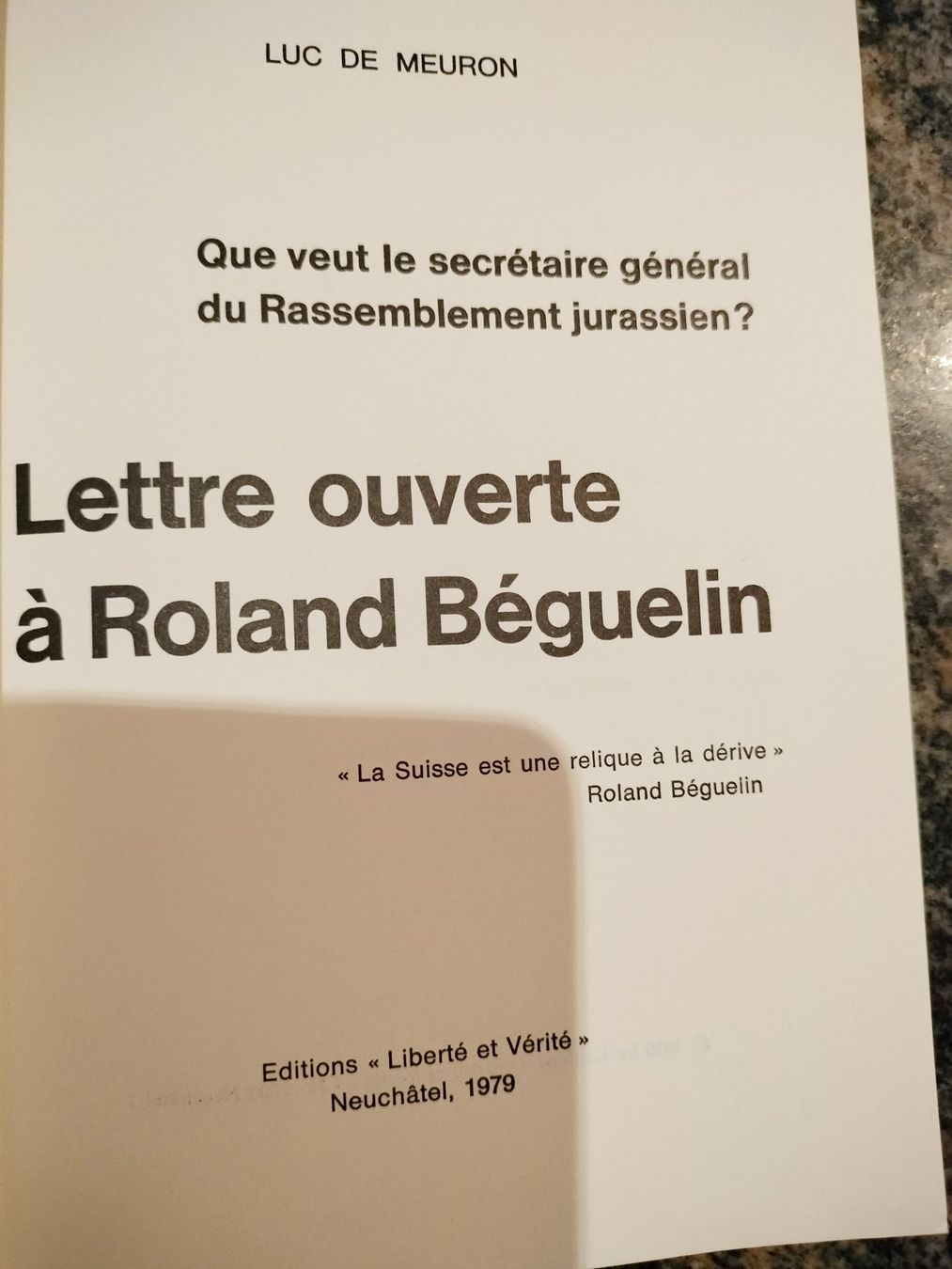 Bücher: Lettre ouverte à Roland Béguelin – Gebraucht aus Cortaillod von rozinna 2
