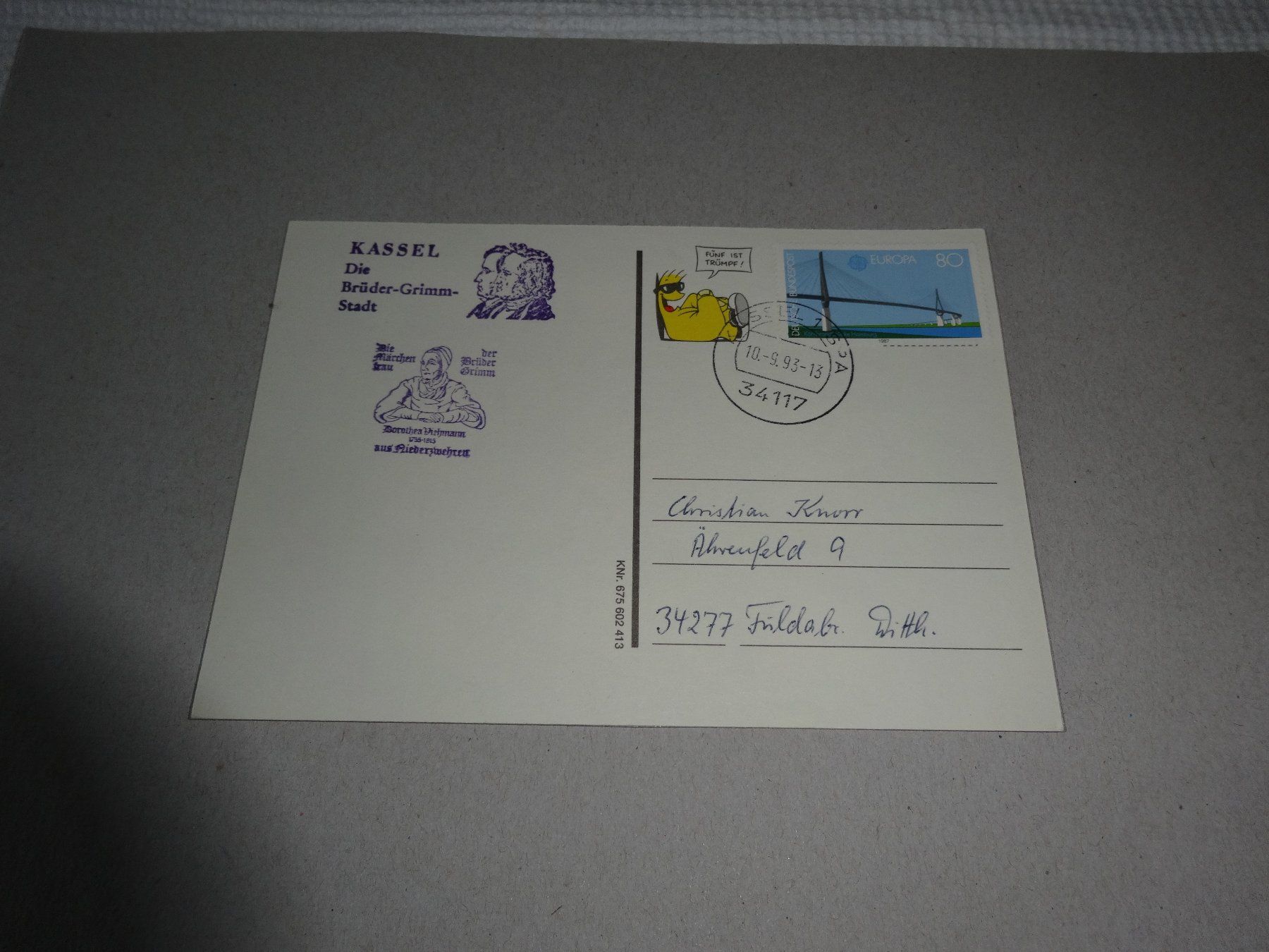 Alle Briefmarken: Ersttagsbrief  Kassel Brüder Grimm 10.9.1993 – Gebraucht aus Neerach von jenny062