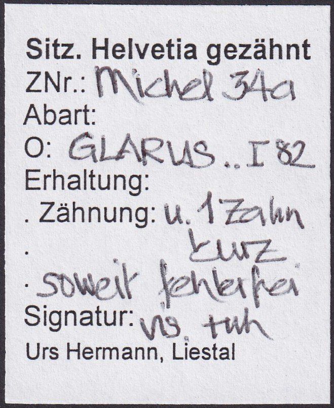 Tutti i francobolli: Nr. 42 gestempelt GLARUS GL, mit Kleinbefund, Kat: 220.- – Usato da Ebikon venduto da SilvioFreund 2