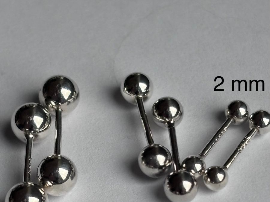 Orecchini pendenti & Orecchini a lobo: 925 Silver Double Ball studs. 2 mm size – Nuovo (secondo la descrizione) da Dübendorf venduto da S1973E 3