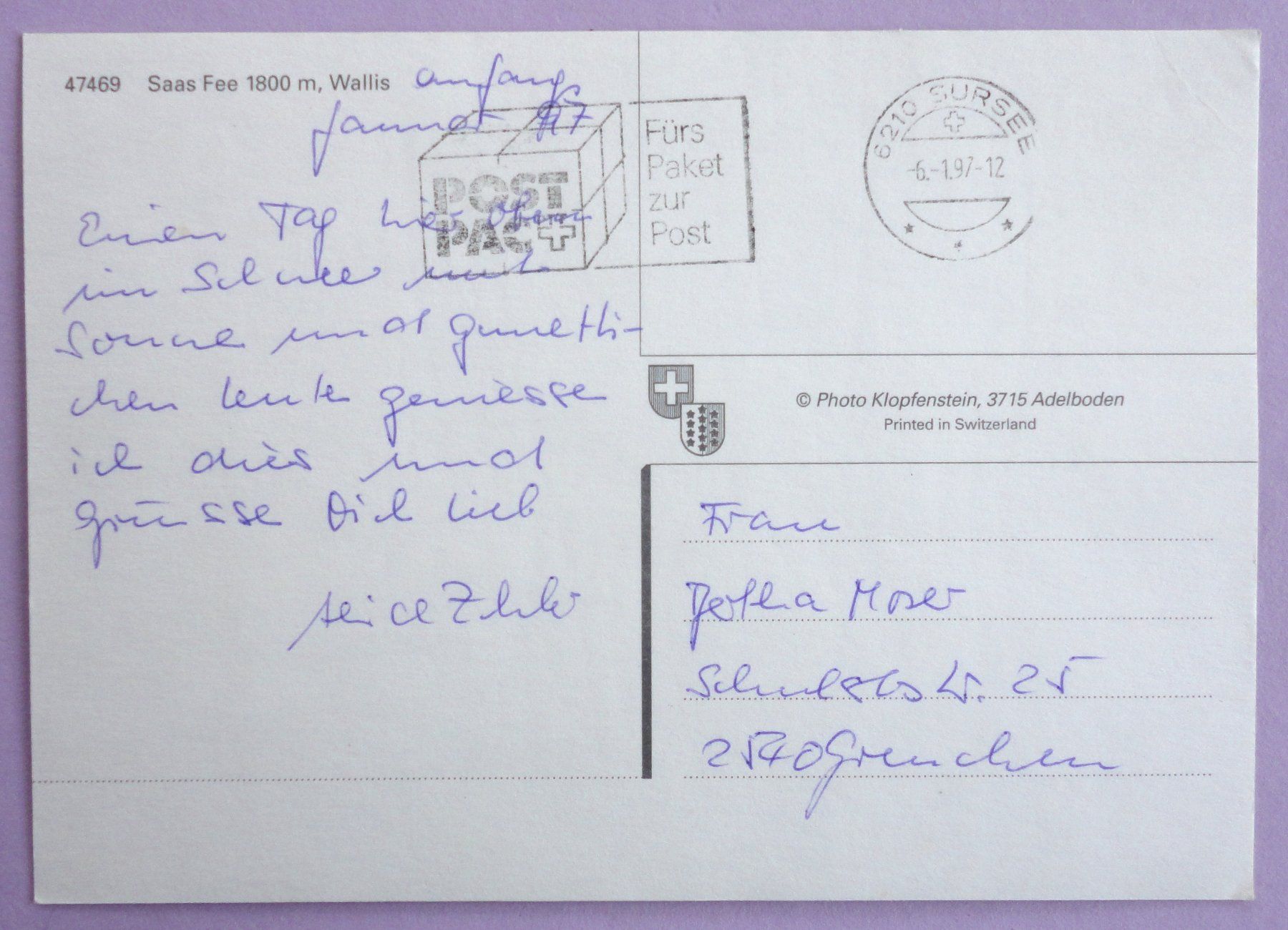 Cartoline postali: Saas Fee 1800 m – Difettoso da Fétigny venduto da Billy2miny 1
