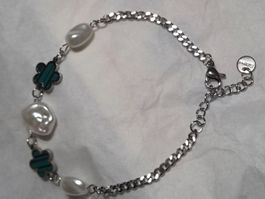 AISI Edelstahl Alambra Damen Armband Malachit Grün, 21cm