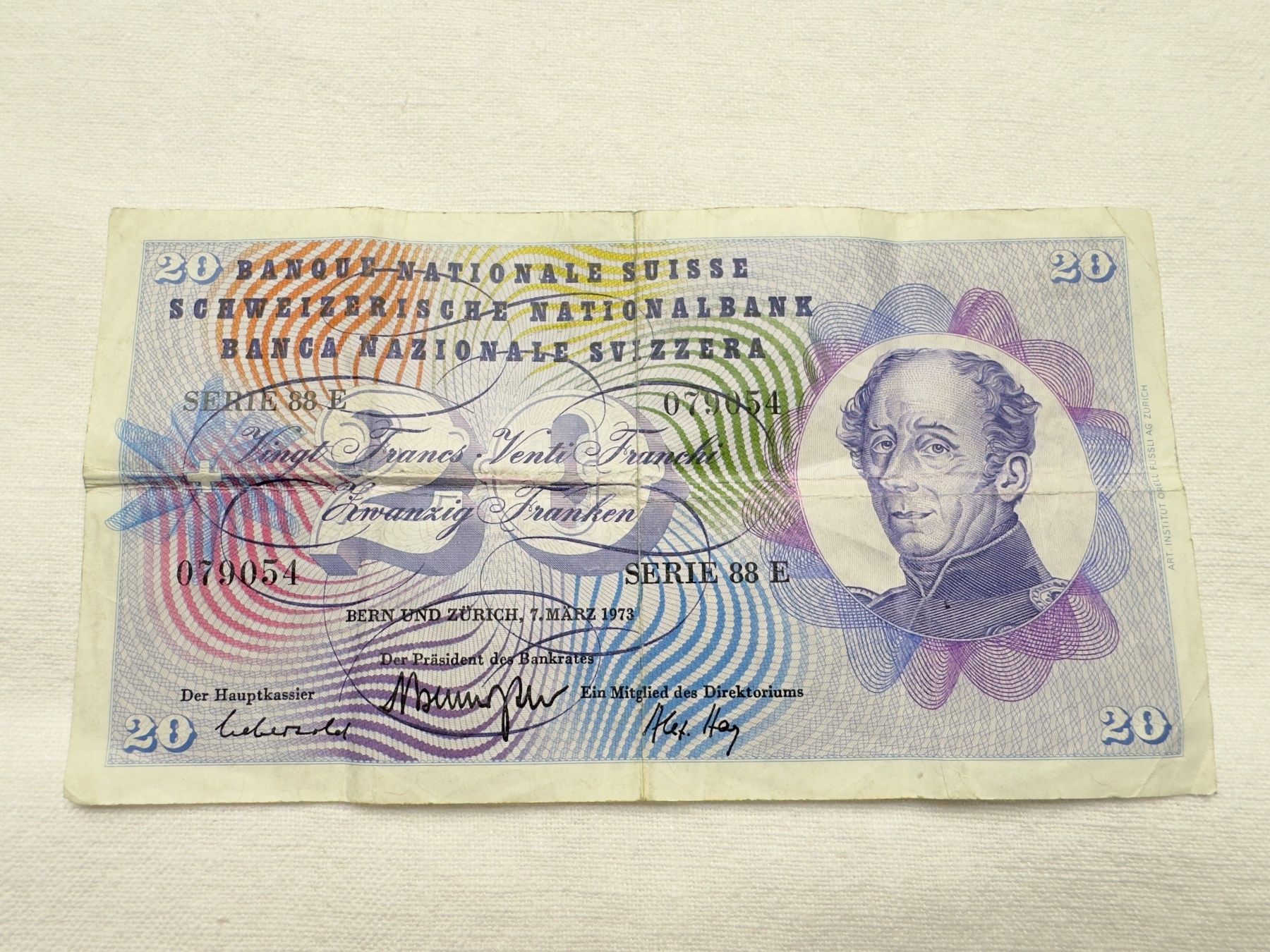 Banconote: Alte 20 Franken Note, Serie 88 E (1973) – Usato da Spiez venduto da Primrose2013