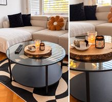 Table basse ronde en verre et métal noir 