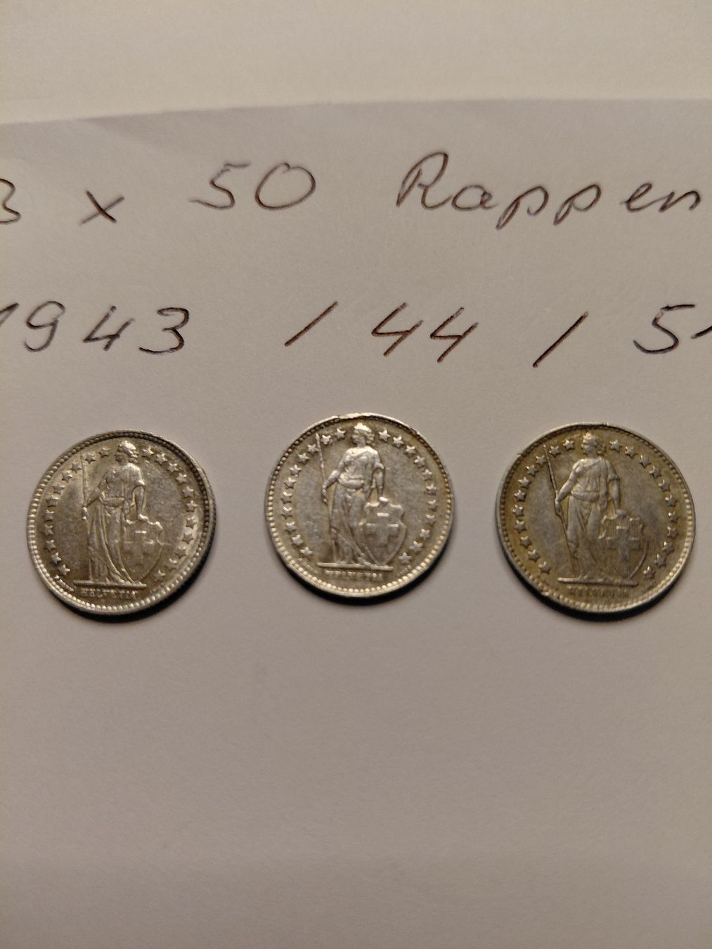 Alle Münzen: 3x 50 Rappen silber 1943, 44, 51 – Gebraucht aus Bonaduz von topolino052 2