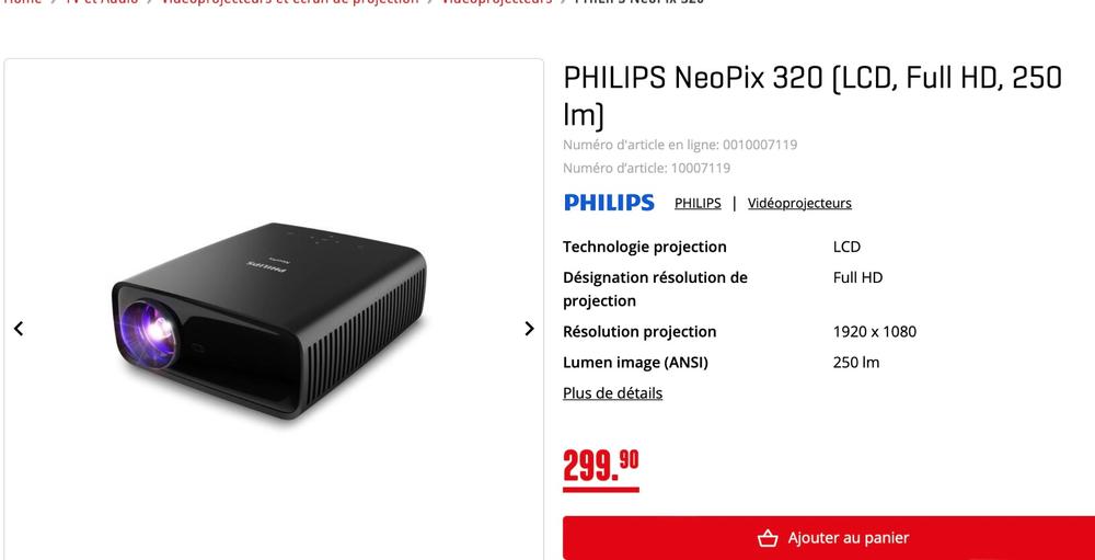 Philips NeoPix 320 - LCD LED Full HD - 250 Lumens - Vidéoprojecteur Philips  sur