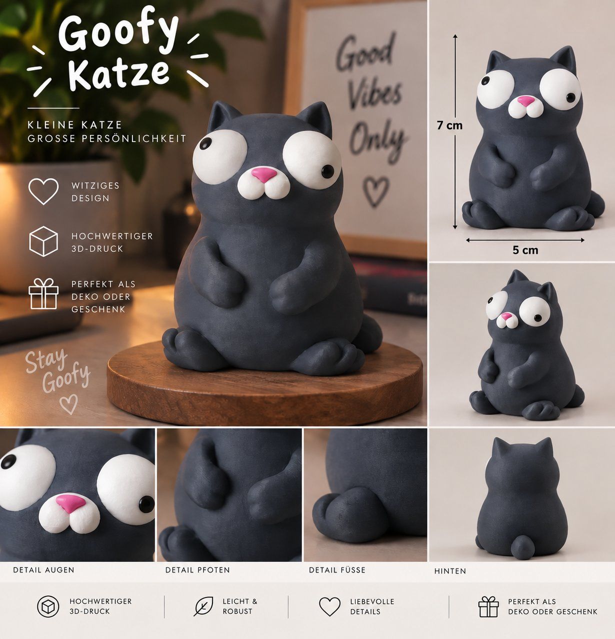Statuette: Goofy Katze – Nuovo e nell'imballaggio originale da Einsiedeln venduto da PRINTORA