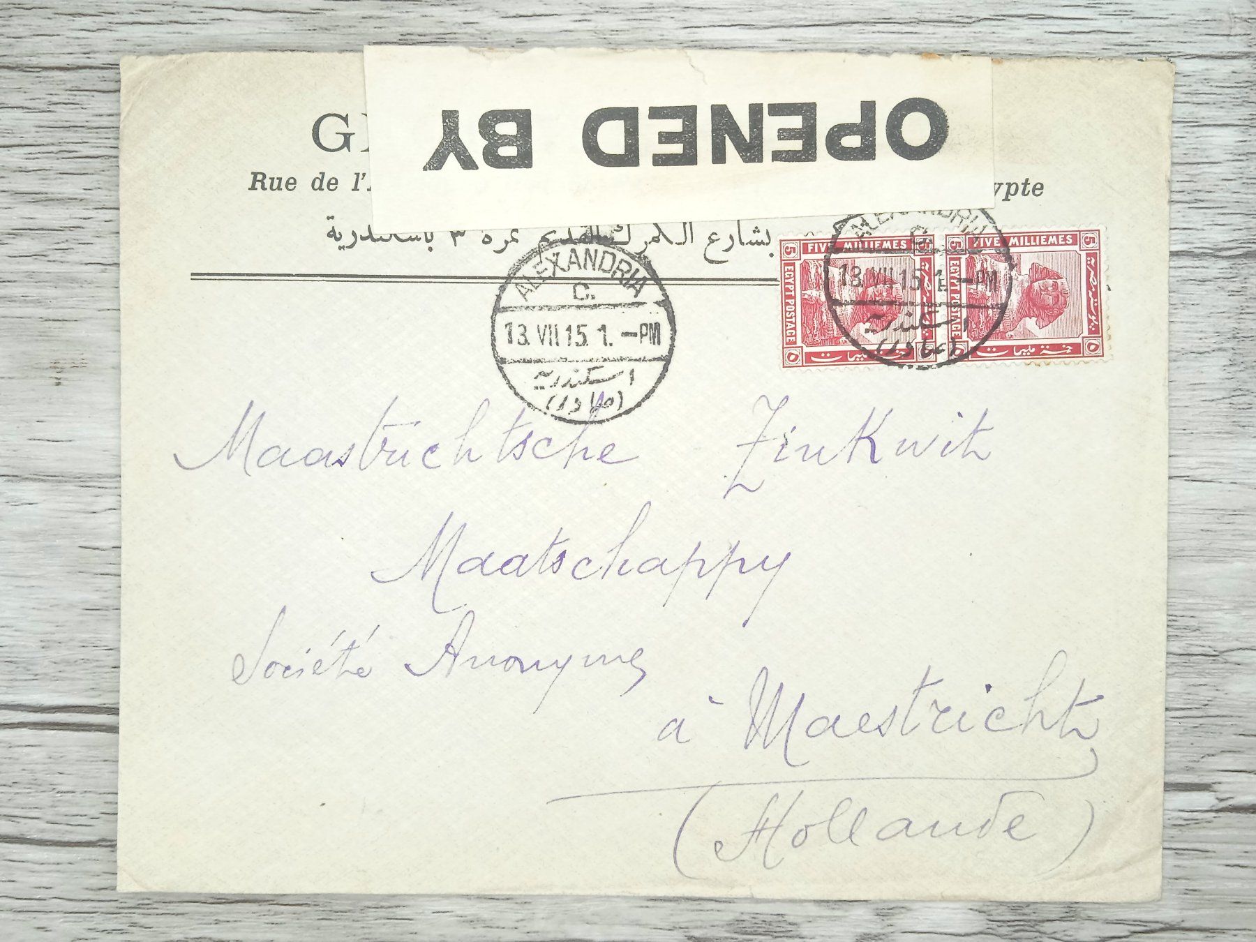 Tutti i francobolli: TR68 Enveloppe + Timbre Egypte 1915 / Censur – Usato da Cousset venduto da Patrick_Collections