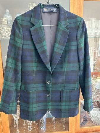 Blazer Burberrys laine motif tartan bleu vert