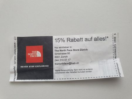 The North Face 15% Coupon 15% Rabatt Zürich Store