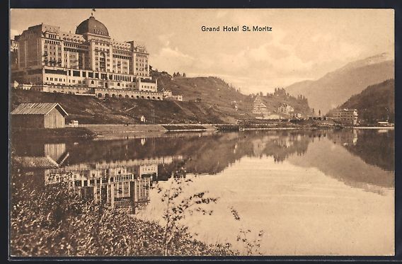 Cartoline postali: AK St. Moritz, Das Grand Hotel am See – Usato da Berlin venduto da bartko-reher