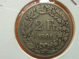 2 Fr. 1901  Auflage nur 0,05 Mio. Prägungen. + Vorzüglich +