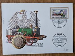 Münzbrief Deutschland Adler 150 Jahre Eisenbahn 1985 für 2.-