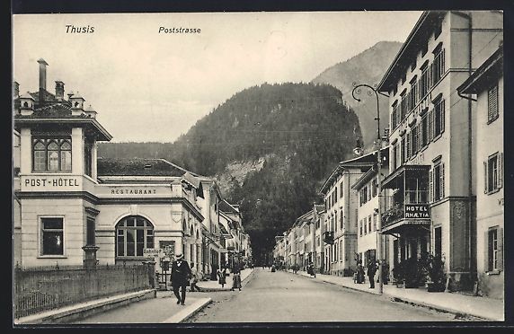 Cartoline postali: Thusis, Poststrasse mit Post-Hotel und H – Usato da Berlin venduto da bartko-reher