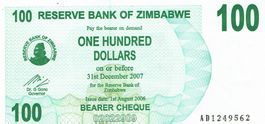 Zimbabwe 100 Dollar 2006 UNZ Serie AD-1249562