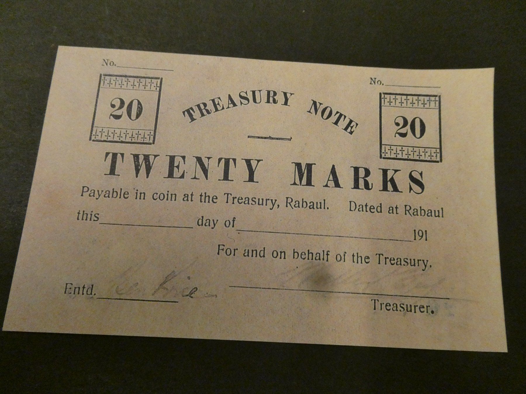 Banknoten: Deutsch-Neuguinea 1914, 20 Marks - Replika – Neu (gemäss Beschreibung) aus Hinterforst von rohusri