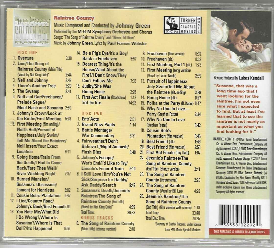 CD: Johnny Green - Raintree County - 2 X CD – Usato da Genève venduto da CDLPBookS 1