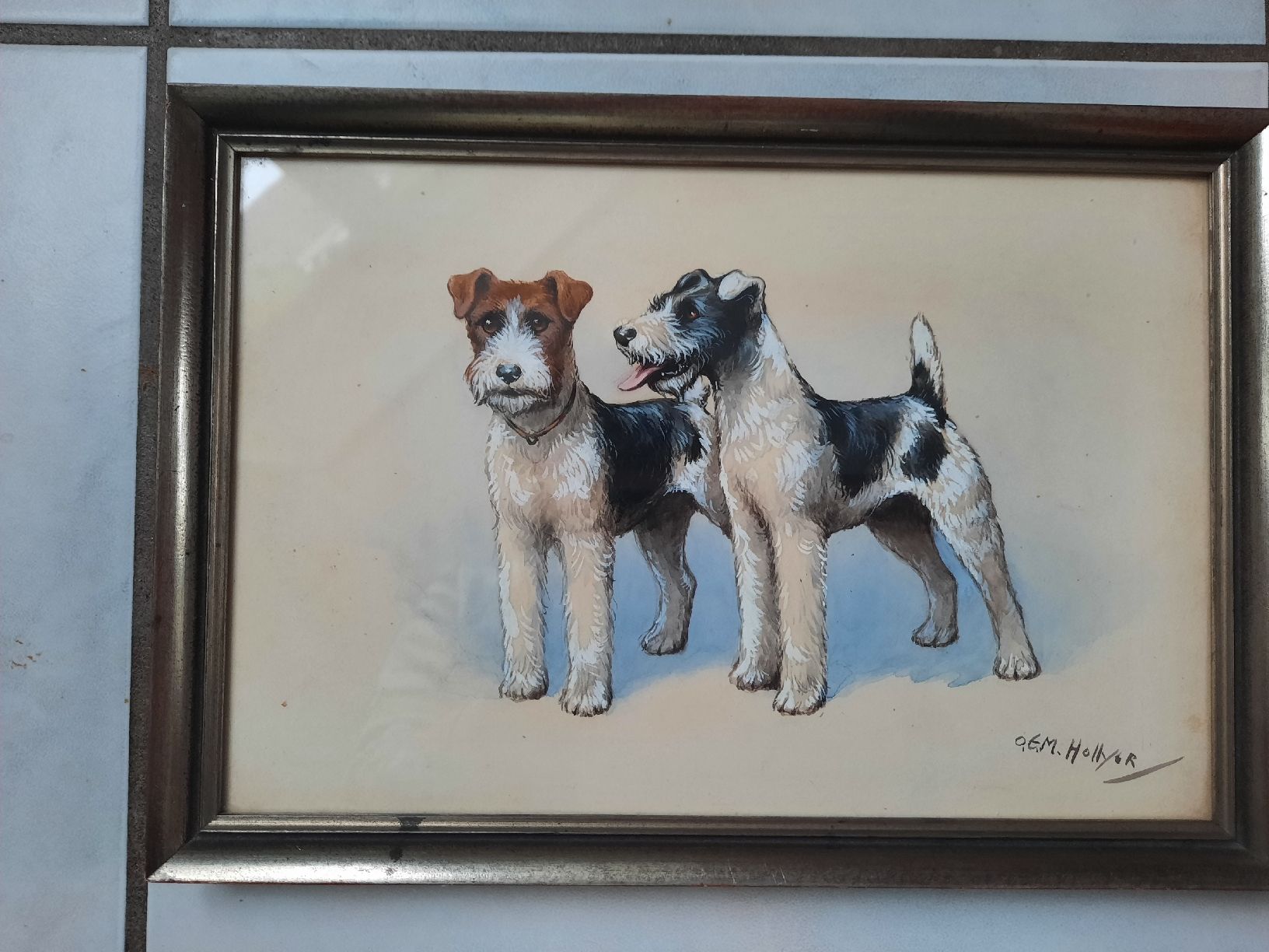 Gemälde: TABLEAU, SOUS-VERRE. " 2 FOX-TERRIER " – Gebraucht aus Le Locle von marylise01