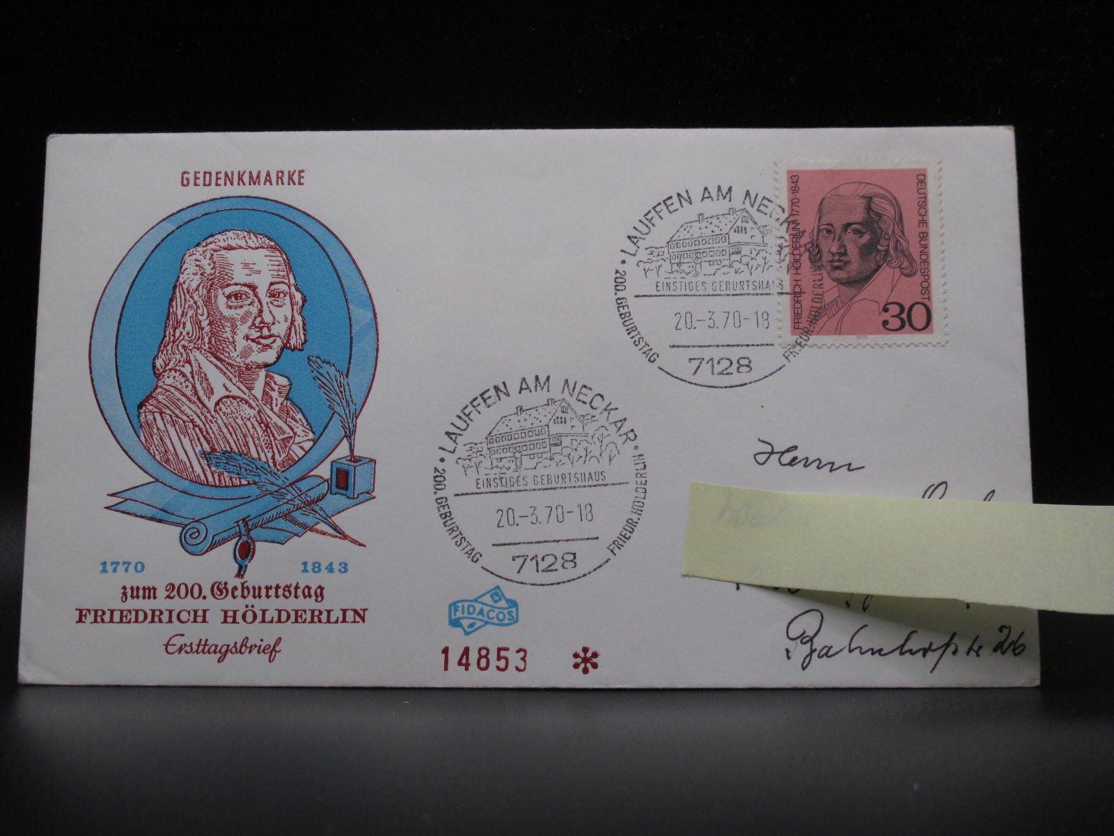 Tutti i francobolli: BRD 1970 Friedrich Hölderlin FDC – Usato da Wil SG venduto da fva01