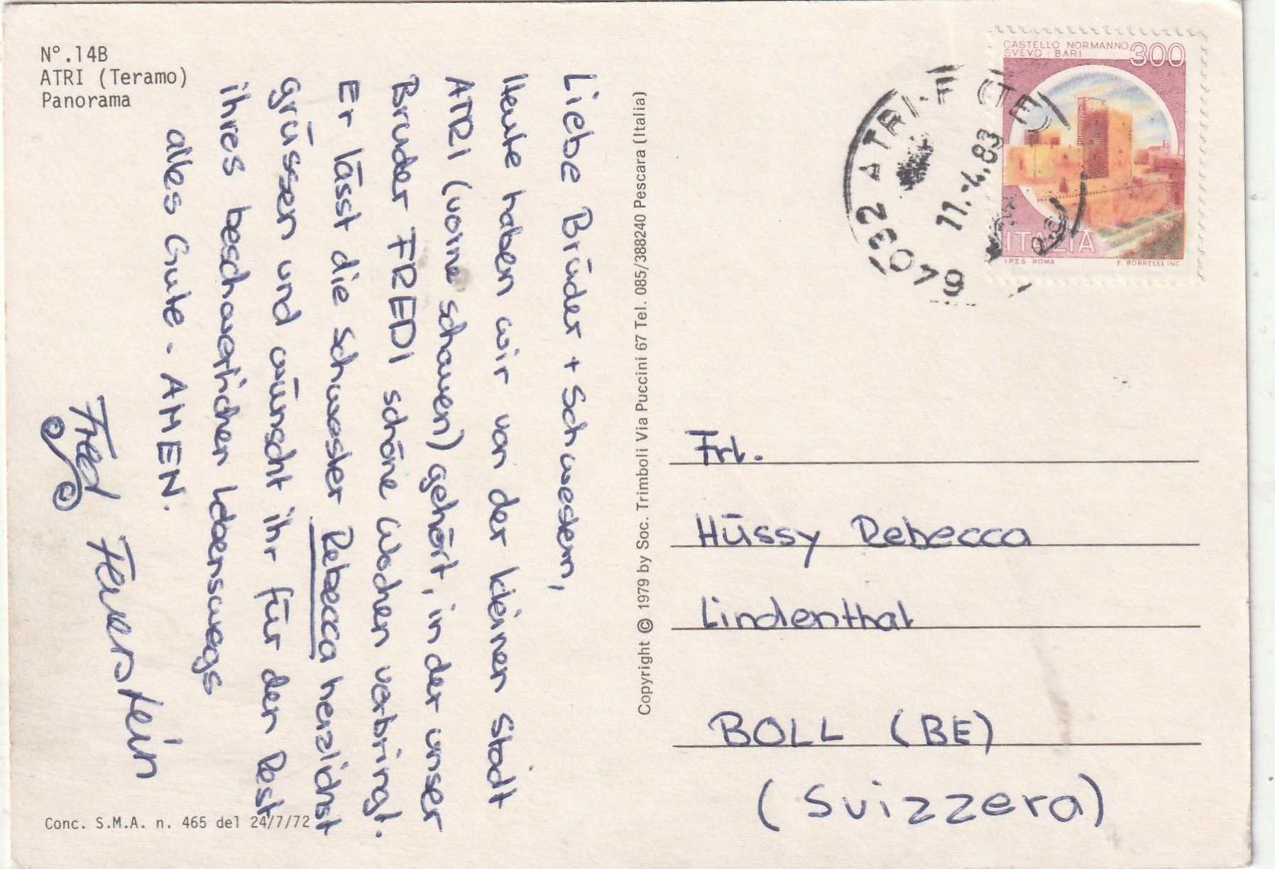 Cartoline postali: ATRI ( Teramo ) – Usato da Lumbrein venduto da made02 1
