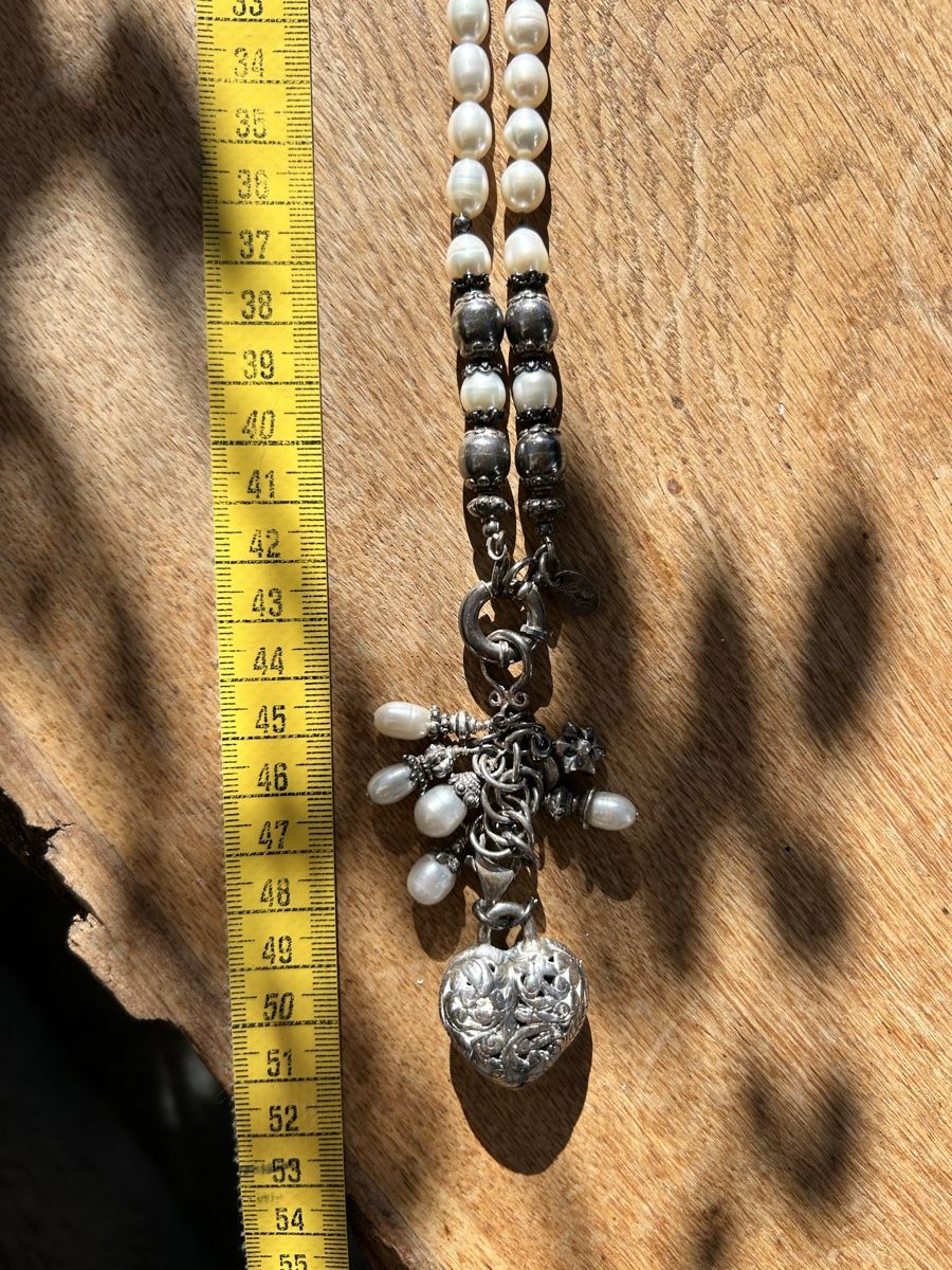 Catenine: Perlenkette Silber Herz Anhänger Vintage Boho chic – Usato da Trin venduto da kreadiva 4