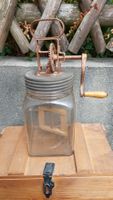 Buttermaschine Glas Behälter Metall mit Griff alt D.R.G.M.