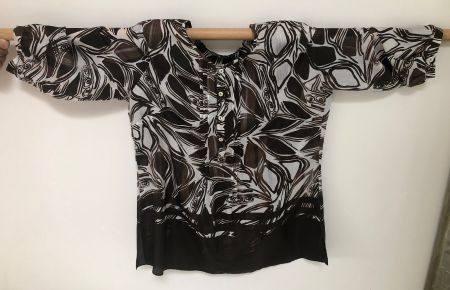 Seiden Damenbluse, braun/weiss gemustert Gr42