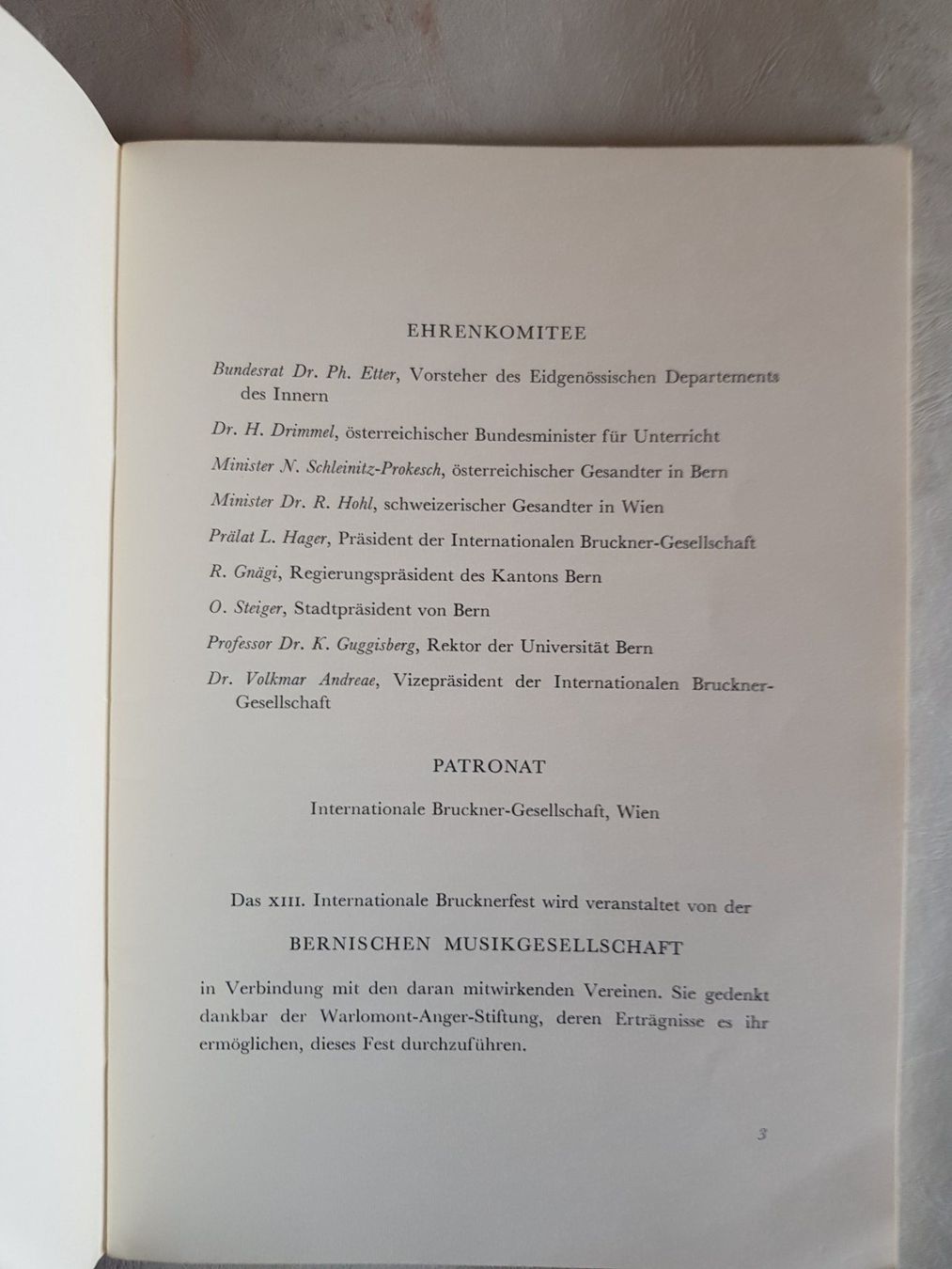 Documenti: 13. Int. Bruckner Fest Bern 1955 Programmheft – Usato da Walterswil BE venduto da Lonitti 7