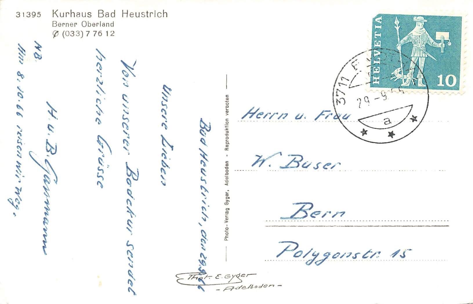 Cartoline postali: Bad Heustrich (BE) – Usato da Biasca venduto da Blenio71 1