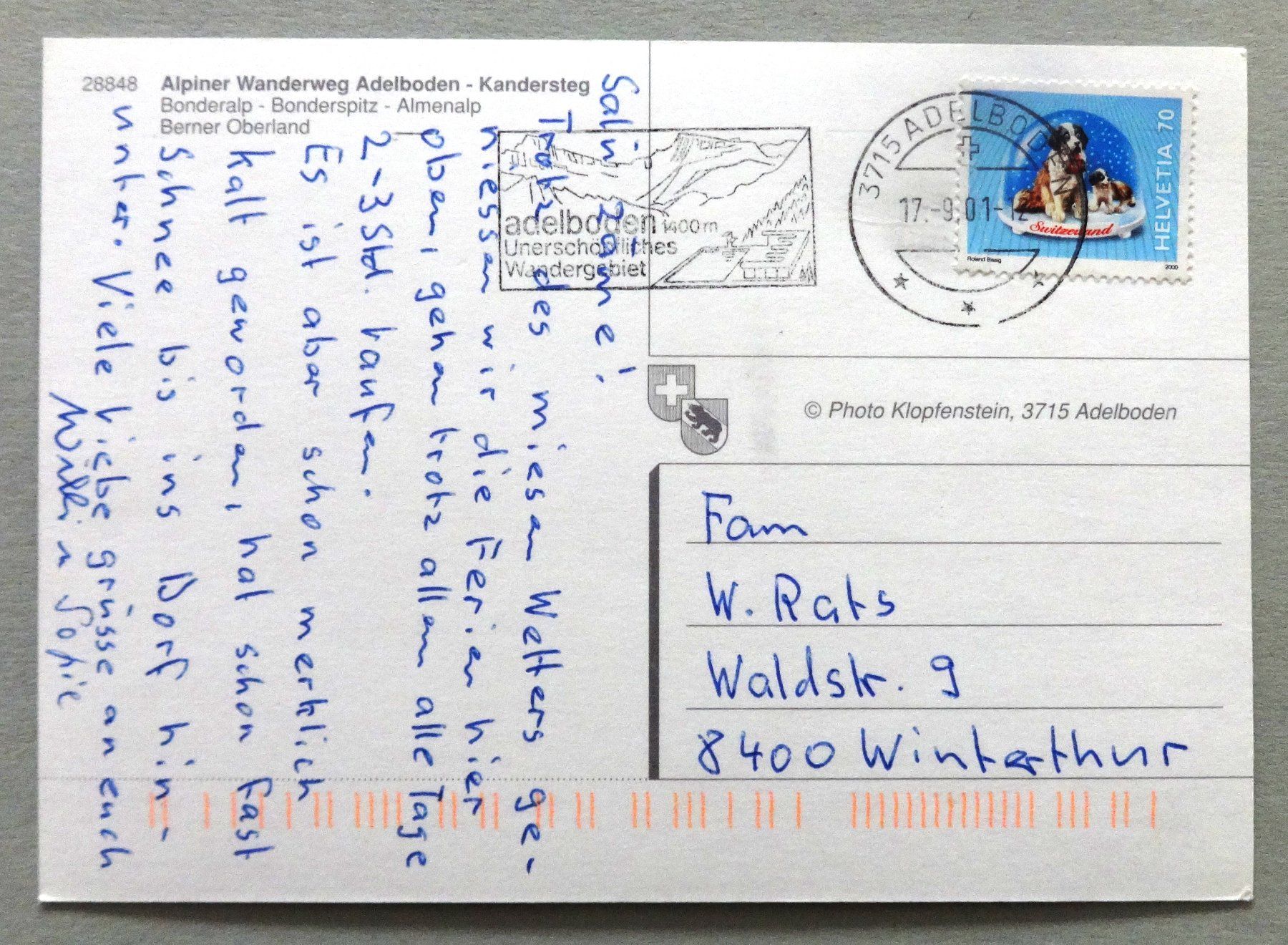 Cartoline postali: Alpiner Wanderweg Adelboden - Kandersteg – Usato da Fétigny venduto da Billy2miny 1