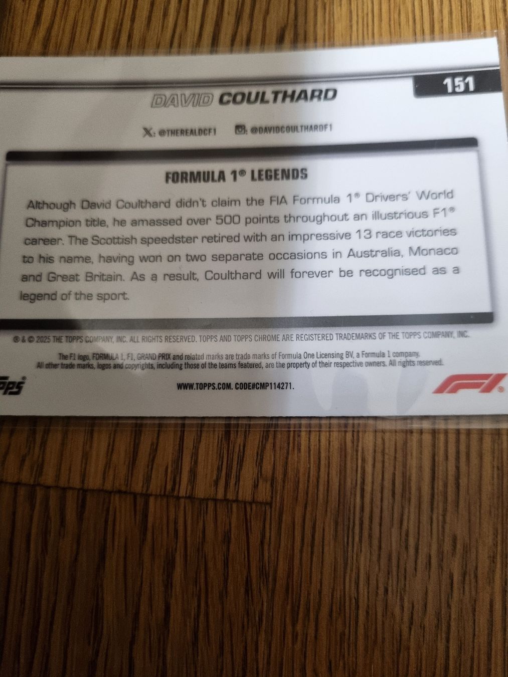Topps Carte collezionabili: Trading Card Formel 1 Legende David Coulthard – Nuovo (secondo la descrizione) da Oberentfelden venduto da Giants 1
