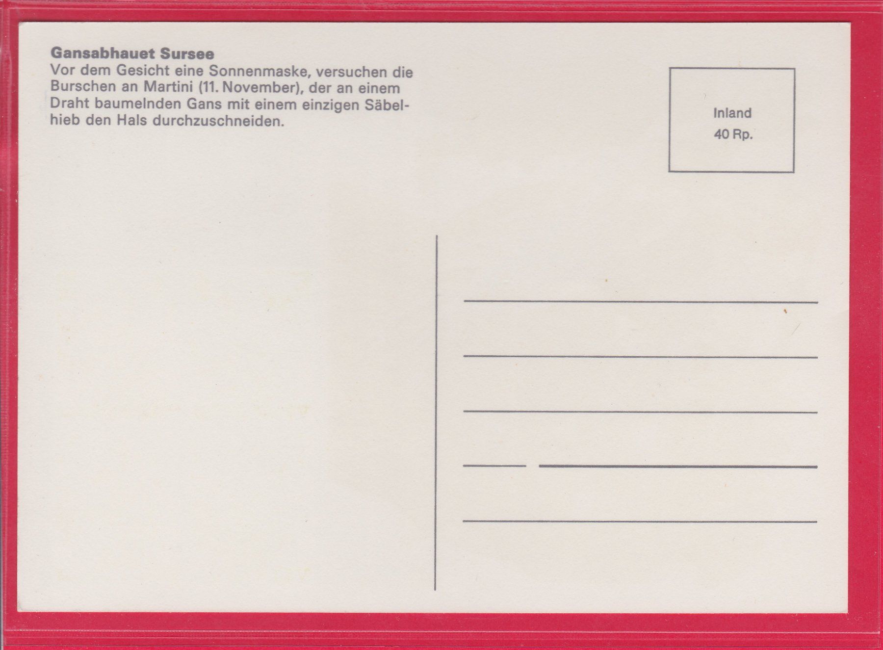 Tutti i francobolli: MK, GANSABHAUET SURSEE, 11.11.1977 – Usato da Oberrieden venduto da Gebirgsstelze 1