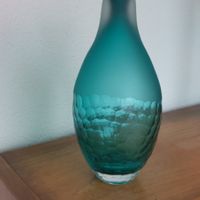 Rosenthal Glasvase , matt - geschliffen,  blaugrün, signiert