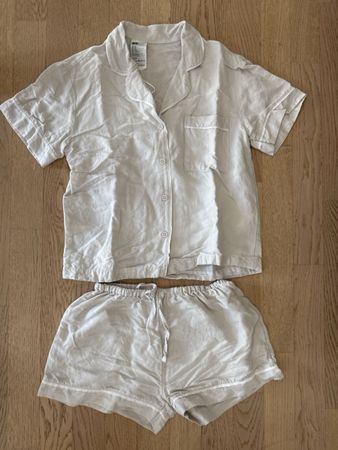 H&M Pyjama Set XS Leinen-Mix Sommer Beige Top & Shorts